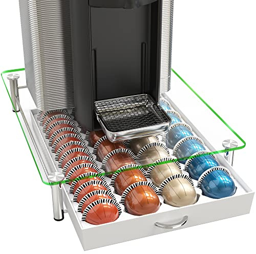 DecoBrothers Tempered Glass Coffee Pod Tray for 28 Large Nespresso Capsules or 56 Small Nespresso Capsules, White | Compatible with Nespresso Capsule, White