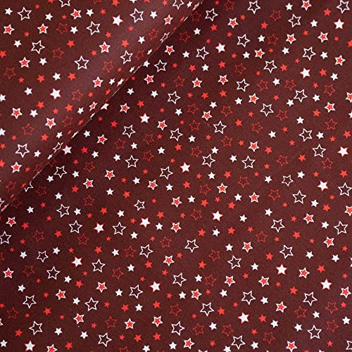 12,90 /m Weihnachtsstoff zum Nähen | Popeline Baumwolle Stoff | Muster Wichtel Tannen | Dekostoff Weihnachten Meterware (Sternschauer bordeaux)
