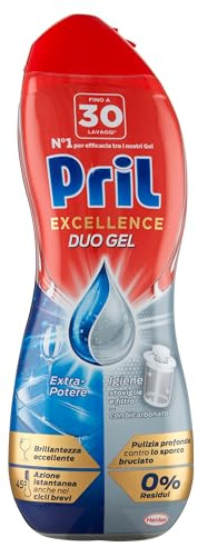 Pril Duo Gel Detersivo Lavastoviglie Gel Azione Igiene con Bicarbonato, Confezione da 30 Lavaggi