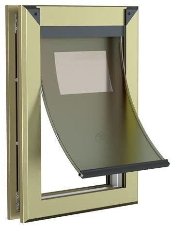 Caremyworld Große Hundetüren aus antikem Messing für große Hunde mit doppelten Magnetklappen, Aluminiumrahmen, wetterfest, strapazierfähig, für große Haustiere bis zu 100 kg