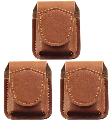 3 St¨¹ Flip-Top Leder- -Halter f¨¹r Feuerzeuge, Tasche Aufbewahrungstasche mit Metallschnalle, Tasche G¨¹Rtel Ledertasche, 7.5 * 6 * 3cm