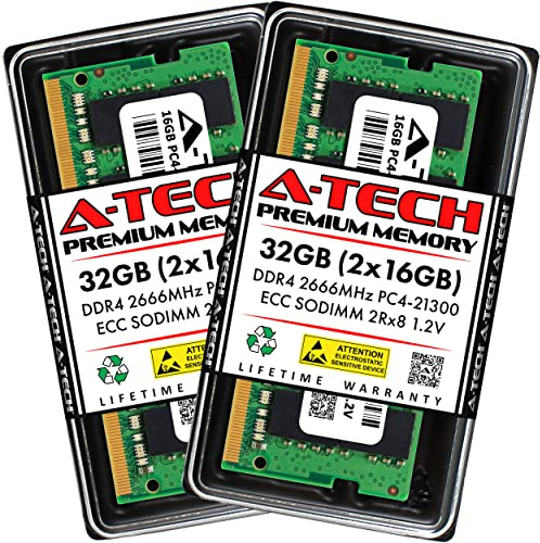 A-Tech Memoria RAM de repuesto de 32 GB (2 x 16 GB) para Synology D4ECSO-2666-16G, D4ES01-16G | DDR4 2666MHz PC4-21300 ECC SODIMM 2Rx8 1.2V actualización de memoria para NAS DiskStation, RackStation,