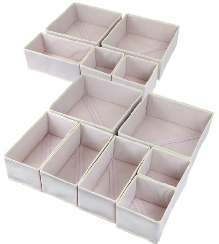 Fordonral 12 Pack Drawer Organizer Clothes, Foldable Fabric Dresser Organizer Closet Organizers and Storage Box for Underwear,Folded Clothes,Baby Clothing,Socks,Bra,Towels,Ties(12 Pack,Pink)