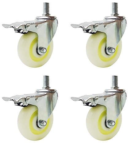 UKewei Gewinde Lenkrollen M12/16/20, 3 Zoll Schwerlast Leise MöBelrollen Mit Bremse, 4 StüCk Lenkrollen Tragkraft 400kg for Werkbank Werkzeugwagen Paletten (Color : with Brake, Size : M20*60mm)