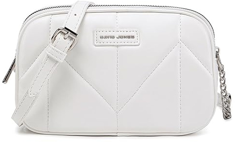 David Jones - Dämen Kleine Umhängetasche - Mini Crossbody Bag PU Leder - Handtasche 2 Fächern mit Reißverschluss - Gesteppte Tasche Kette Schultertasche - Abendtasche Elegant Stilvoll - Weiß