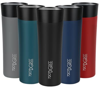 720°DGREE Travel Mug 460ml “PleasureToGo 2.0“ - Choose from 3 Sizes, 6h Hot, 12h Cold, Leakproof, 360° Drinking, BPA-Free, Hygienic - Slim Stainless Steel Thermo Cup for Coffee, Tea to Go - Black