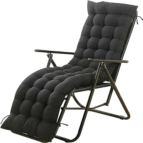 RUYICZB Liegenauflage, Auflage Gartenliege Auflagen Für Deckchair, Bequeme Polsterauflage Für Sonnenliege, Liegestuhl Kissen Terrassenstühle Mit Hoher Rückenlehne Mit Krawatten,Schwarz,160x48cm