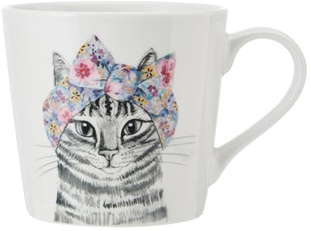 Mikasa Tipperleyhill Tazza in porcellana con stampa di gatti, tazza in porcellana fine da 380 ml con dettagli in oro vero, tazza di fantasia per tè e caffè con stampa di animali, confezione regalo