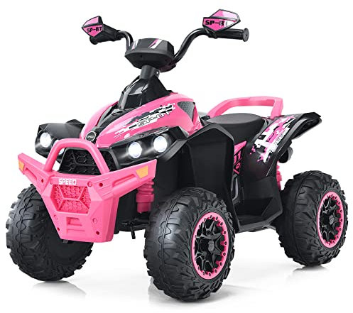 COSTWAY 12V Elektro Kinderquad mit Musik, Hupe & LED Scheinwerfer, Elektroquad, Kinder Quad 2,2-4,3 km/h, für Kleinkinder ab 3 Jahre (Rosa)