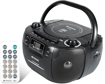 Retekess TR621 Radio Portatili Boombox, Radio FM AM,Lettore Cassette Audio,Supporto USB TF,con Telecomando, Jack per Cuffie,Accompagna la Famiglia e Gli Amici,Regalo(Bianco)
