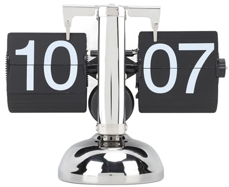 NOENNULL Flip-Uhr, große Zahlen, batteriebetrieben, 304 Edelstahl, Tischplatte, Retro-Flip-Uhr für Zuhause, Büro, 24 Stunden (schwarze Seite)