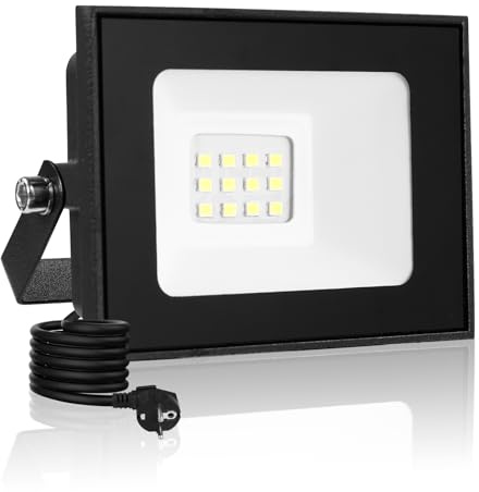 wowspeed 10W Led Strahler Außen mit Stecke 1000LM Scheinwerfer Aussen IP65 Fluter 3000K Warmweiß Aussenstrahler Flutlichtstrahler mit 300cm Cable fur Hinterhof Auffahrt Garage