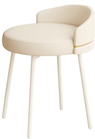 FAANAS Vanity Stuhl Ohne Räder, Mid Century Modern Faux Leder Sessel Stuhl Gepolsterter Drehstuhl mit Metallbeinen für Wohnzimmer und Schlafzimmer, White