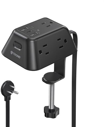 Desk Clamp Power Strip, Surge Protector with 5 AC Outlets and 3 USB Ports, Desk Mount Charging Station, Fit 1.97in Tabletop Edge Thick, 6FT Extension Cord, for Home Office Gaming Accessories, Black