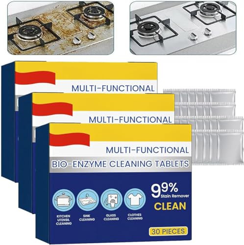 Multi-functional Bio-enzyme Cleaning Tablets,Foam Rust Remover,Kitchen All-Purpose Cleaning Powder,Water Bottle Cleaning Tablets,Household Enzyme Cleaner for Clothes, Cooktops (3 Box)