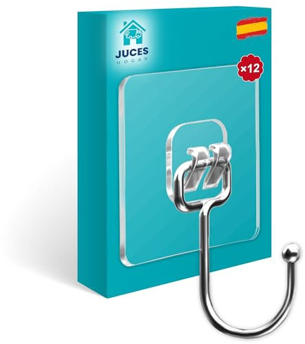 Juces Hogar - 12 crochets adhésifs muraux en acier inoxydable - Supporte jusqu'à 20 kg - Grande taille 7 x 7 cm -
