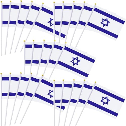 Lot de 50 Mini Drapeau Israël Petits Drapeaux Israélien avec Baton Drapeau Tenus à Manivelle Fanions Pour Fête Bar Célébration Matchs de Football Evénement Sportif Jardin Décoration