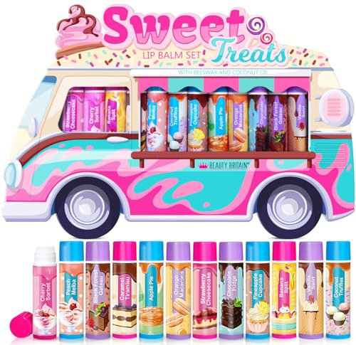 Set di 12 balsami per labbra per bambini con cera d'api e olio di cocco incolori per ragazze e ragazzi (1 unità (Confezione da 12), Sweet Treats)