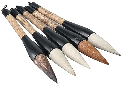 5Pcs Chinese Traditional Calligraphy Large Brush 9.06 in Wood Artificial Wool Painting Brush for Beginners Calligraphy Lovers