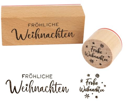 BOFUNX 2 Stücke Weihnachten Stempel Holzstempel Frohe Weihnachten Motivstempel Textstempel Weihnachtsstempel für Karten Geschenkpapier Scrapbooking