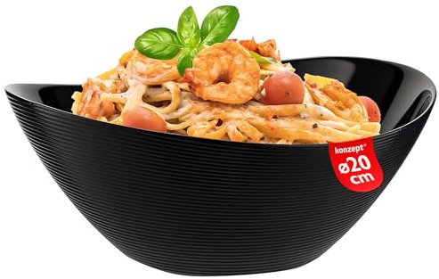 KONZEPT Salatschüsseln, Schwarzes 2er Set Schüsseln aus gehärtetem Opalglas, ideal als Suppenschalen oder Servierschüsseln