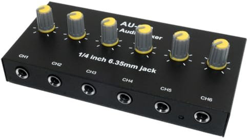 Louttary - Mezclador de audio de 6 canales para auriculares con micrófono y amplificador de micrófono distribuidor de 6,35 mm 1/4 TRS