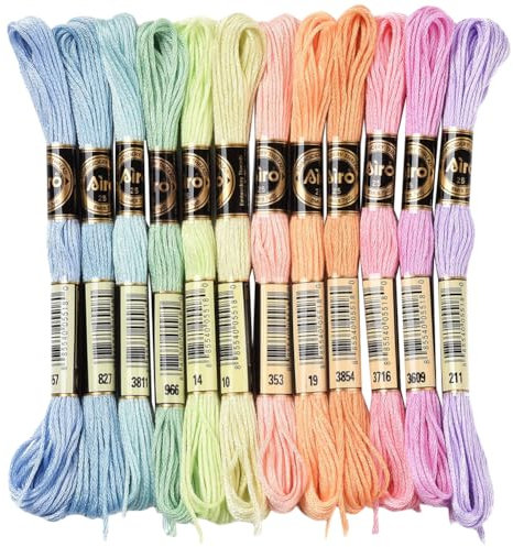 CABODYALS 12 Strang 96 m Anchor Stickgarn Blau Gelb Rosa Stopfgarn Kreuzstichgarn Buntes Embroidery Bunter Freundschaftsarmband Schnurgarn Farben zum Herstellen von Armbändern Armbandstricken Nähen