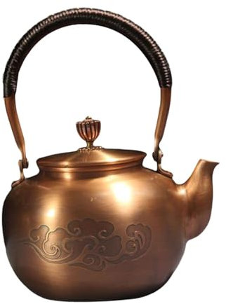 HGZLQKD Copper Teapot Boiling Water Pot Vintage with Insulated Handle 1200ml Hot Water Kettle Tea Kettle for Tea Kitchen Coffee Home, Clouds Pattern