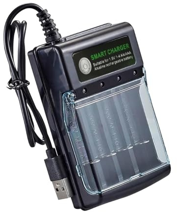 Chargeur de batterie AA | Chargeur de batterie AA USB à 4 emplacements | Chargeur de batterie avec indicateur Chargeur de batterie alcaline pour piles alcalines de 1,5 V
