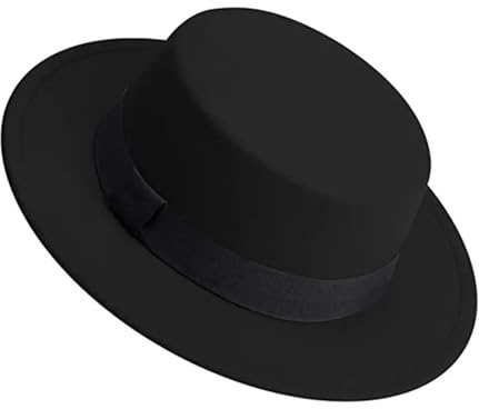 GSCLZ Herren Damen Weißer Fedora-Hut, Flacher Hut, Filzhut, breite Krempe, Wintermütze FüR Zauberer, Fasching(Black)