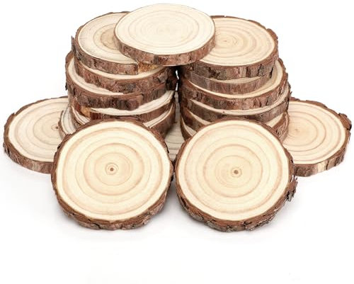 Luziyun 18 Stücke Holzscheiben Runde Naturholz Baumscheiben 8-10cm Durchmesser Ohne Loch Kiefernholz Baumscheiben für DIY Handwerk Holz-Scheiben Hochzeit Mittelstücke Weihnachten Dekoration