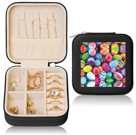 HTTUP Easter Eggs Print Square Jewelry Box Portable Storage Case For Rings Earrings Necklaces Bracelets