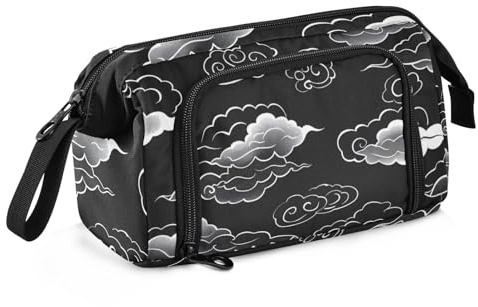 Mnsruu Federmäppchen mit großem Fassungsvermögen, Wolkenmuster auf schwarzem Stifteetui, Schreibwaren-Tasche, Schule, Uni, Büro, Organizer für Teenager, Erwachsene, Studenten, Wolkenmuster auf