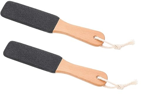 DEARMAMY Holz Fußfeile mit Ergonomischem Griff Doppelseitig zur Hornhautentfernung und Pediküre 2 Stück mit Aufhängeband