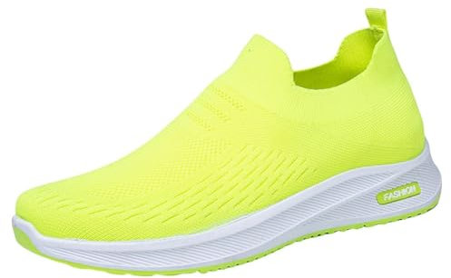 Sneaker da uomo senza lacci, scarpe larghe da uomo, ortopediche, scarpe da corsa, morbide, traspiranti, scarpe da ginnastica per il tempo libero, scarpe da passeggio, suola piatta, giallo., 43 EU