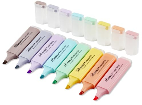 BONACE Pastellfarbige Textmarker, Meißelspitze Markierungsstift, 8 verschiedene Macaron-Farben Textmarker, Mini-Marker, auf Wasserbasis, schnell trocknend