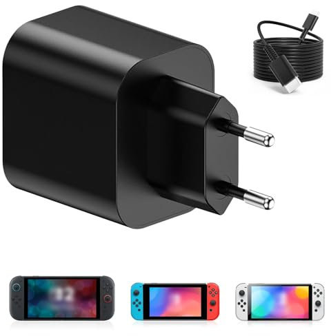 Ladegerät für Switch 2, 60 W Netzteil mit 1.5 m USB C Kabel Schnellladen kompatibel mit Switch 2 2025 /SW 2017/OLED/Lite, ROG Ally, Steam Deck