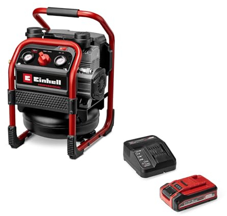 Einhell Professional Akku-Kompressor SILENZZO 18/160 Power X-Change (18 V, max. 8 bar, 6 L Tank, 160 L/min Ansaugleistung, ölfrei, besonders leise, inkl. 4,0 Ah PLUS Akku & Ladegerät)