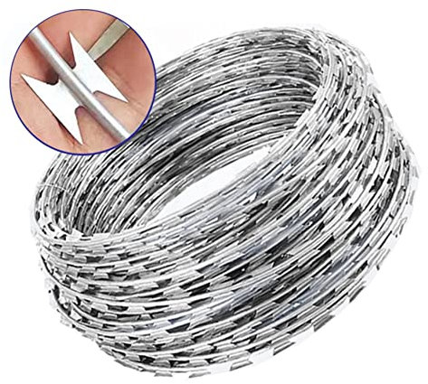 Rollo de alambre galvanizado de 30 m, doble espiral de 45 cm de diámetro, 22 mm, alambre de púas plateado para protección del perímetro