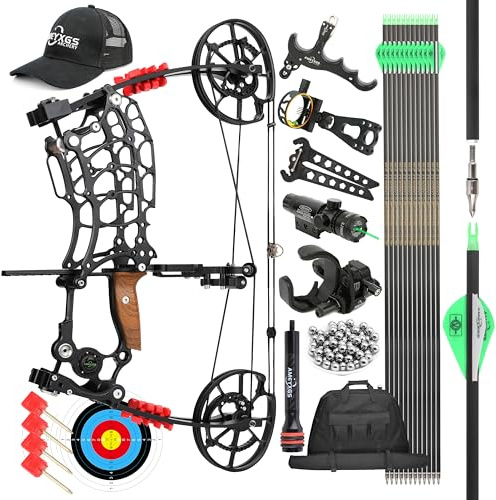surwolf 18 kit arco compound, 30~70lbs regolabile, arco steelball, doppio uso arco da caccia, adultbow, RH&LH, può sparare freccia e palla d'acciaio, per tiro con l'arco da caccia (nero-set)