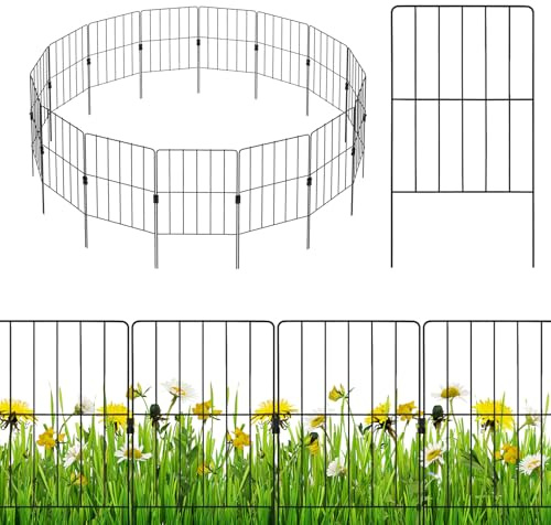 COSTWAY 15 Stück dekorativer Gartenzaun, Zaun Garten, Steckzaun Metall, 33cm(B) × 61cm(H), Hundezaun Teichzaun rostfrei, für Hunde Blumenbeet Bäume, Balkon Sichtschutz, Beetzaun Gitterzaun, Schwarz