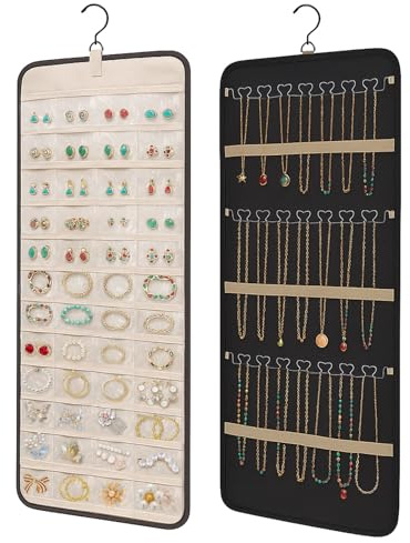 Mumjooyi Organizador de joyas colgante Organizador de Colgantes Doble Cara Joyero Collares con Gancho para Colgar Pendientes Collares Anillos en Armario Pared Puerta