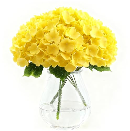 AMLUCKS Ortensie artificiali in seta, 15 teste, si sentono reali, ortensie artificiali con steli di fiori fai da te per bouquet di nozze, feste, decorazioni per la casa (3, giallo)