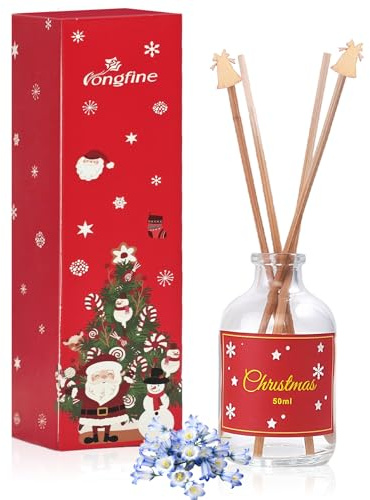Weihnachten Raumduft, 50 ml Weihnachten Ätherische Öle-Glockenblume | Raumduft Diffuser mit 4 Duftstäbchen, Aromatherapie Duftöl Natürlich Ätherischen Diffuser für Badezimmer Regal Dekoration