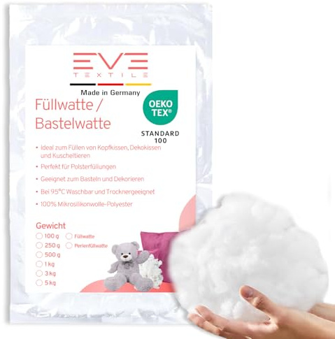 EVE Textile® 500 g Füllmaterial Hochbauschendes Polstervlies für Kissen Oeko-TEX 100, Quilten & Nähen Weiche Füllwatte für Kissenfüllung, Decken & Polsterarbeiten, Nähen & Basteln
