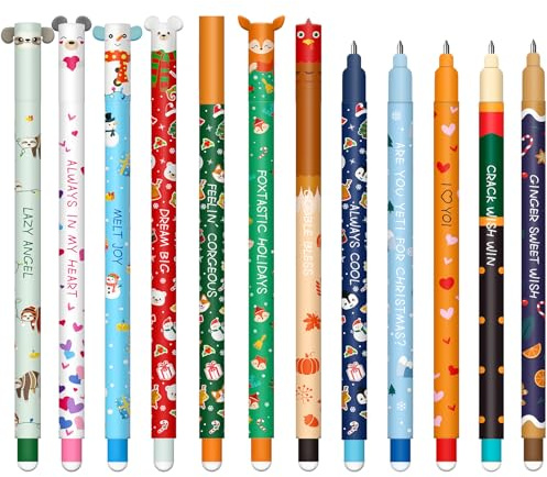 YNOUYRS Radierbarer Gelschreiber Set - Weihnachten gel pens für löschbare Stifte Set, mit thermoempfindlicher Löschtinte Tintenfarben und Schaftdesigns, 0,7 mm (12 Blinde Winterkasten)