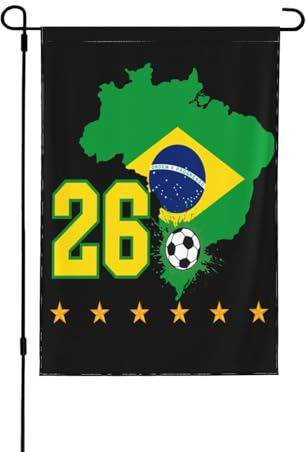 Bandiera 6 stelle Brasile 2026, tifoso del Brasile, pallone da calcio, bandiera Cup26, 12x18, doppio lato, da giardino, senza asta.