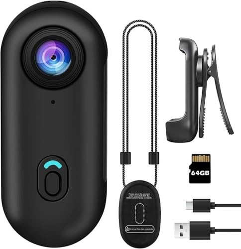 4k Action Camera, Portable Vlogging Camera with 64GB/128GB Memory Card, Thumb Size Hands-Free Recording, 4K/1080P Ultra HD Video, Waterproof Case for Daily Use (1080P Basic Kit + 64GB Memory Card)