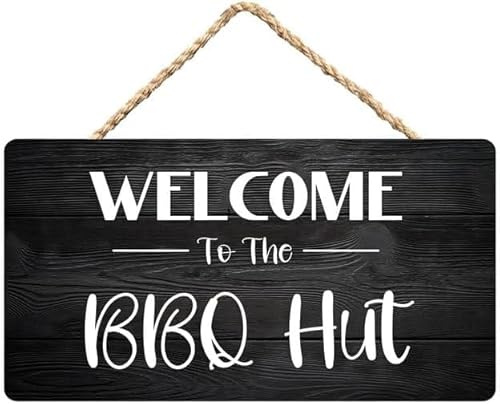 FYEXNHF Welcome to The BBQ Hut Backyard Wooden Hanging Sign Plaque Rustic Outdoor Home Wall Art 12×8 Inch