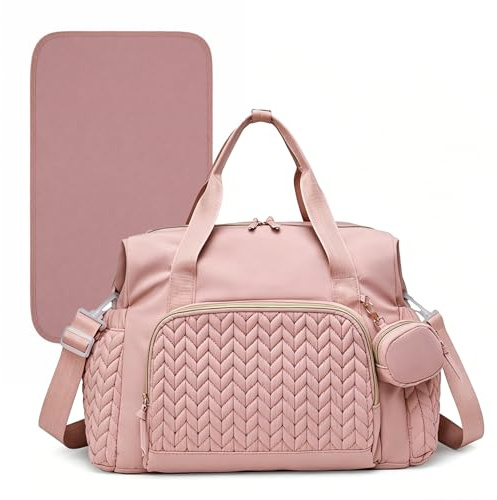Voxlara Wickeltasche mit Schnullertasche und Wickelunterlage, Große Reisewindeltasche, Geräumige Reise-Wickeltasche, Multifunktions Babytasche Kliniktasche Wickelrucksack für Mama und Papa, Rosa